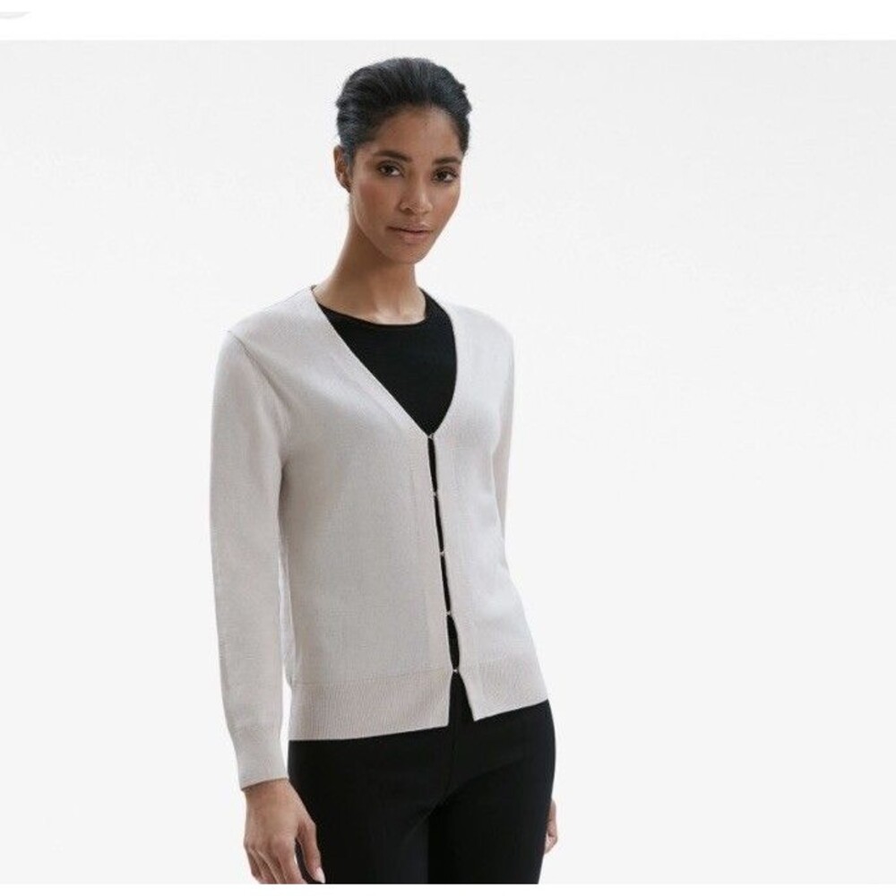 MM Lafleur Billie Cardigan Cream Ivory Long Sleeve Gold Hook Clasps - Medium